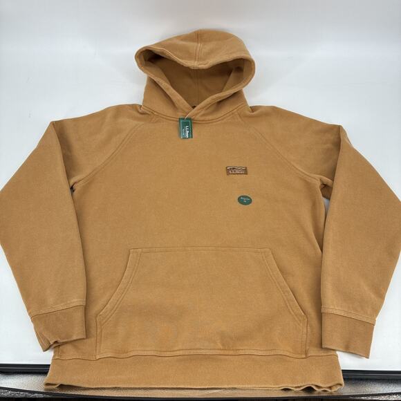 LL BEAN Sweatshirt Men Medium Brown Hoodie Pullover Patch Outdoors Hiking NWT - Picture 2 of 15